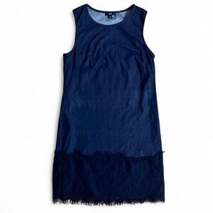 MSK Denim Sleeveless Shift Dress With Lace Hem M